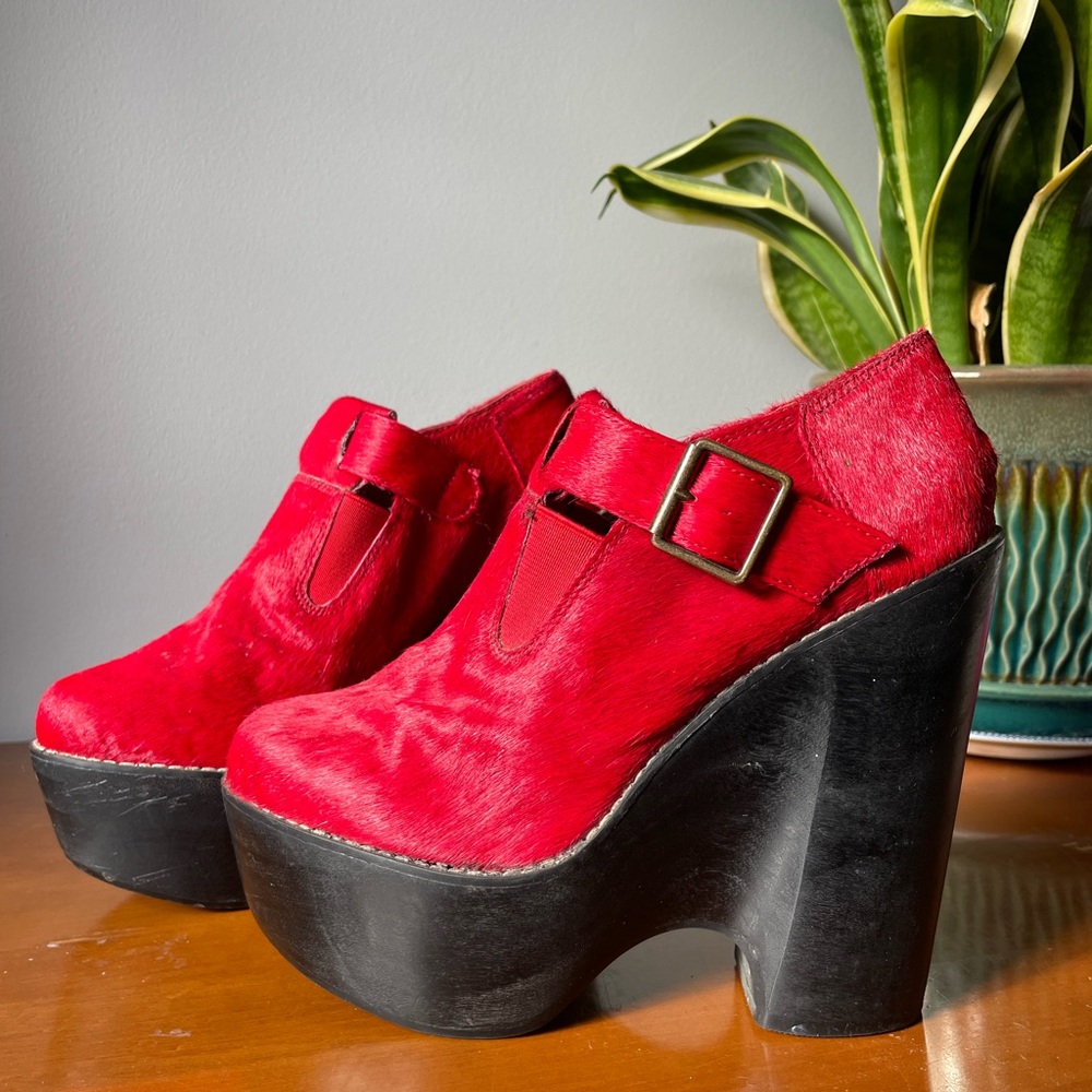 Jeffrey Campbell “In Trouble” Handmade Havana Last Leather Red Calf Hair Size 7
